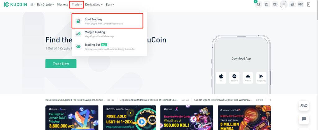 KuCoin 使い方_「Spot Trading」